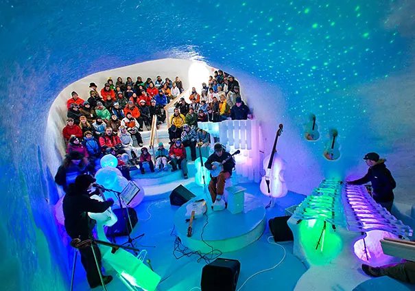 Orchestra Performs In Igloo With Instruments Made Of Ice