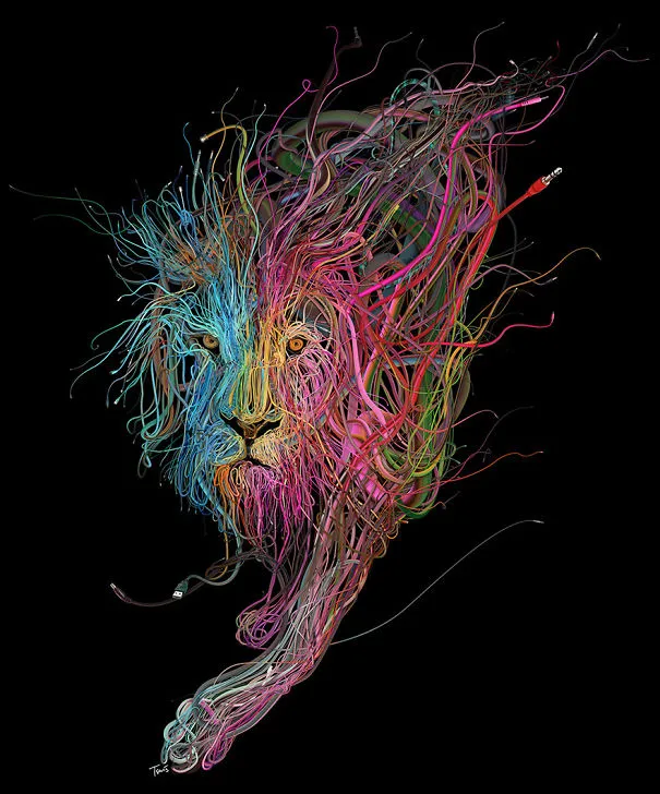 Stunningly Intricate Illustrations Of Animals And People Made Of Hundreds Of Wires