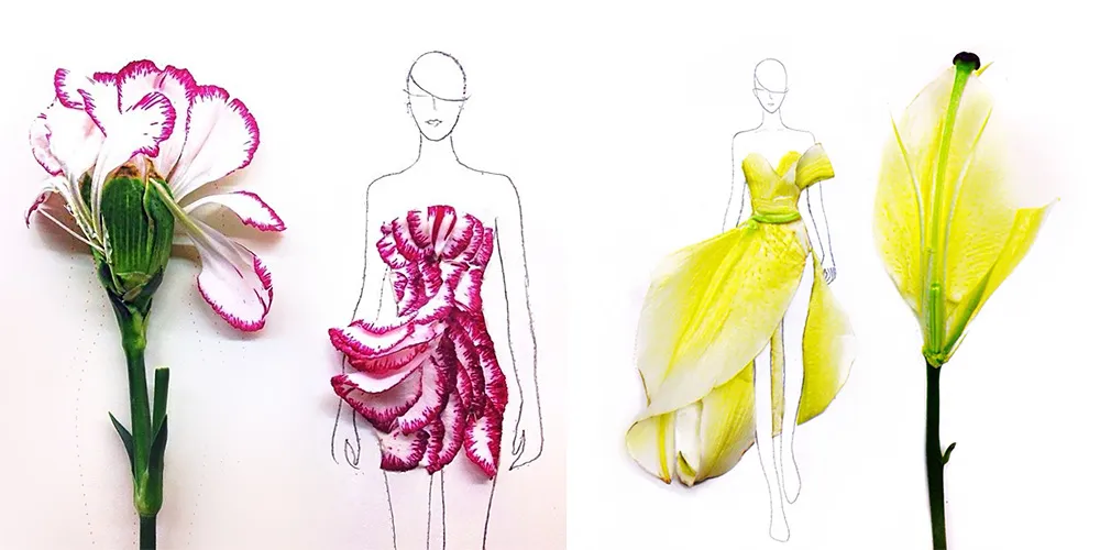 Artist Turns Real Flower Petals Into Fashion Design Illustrations