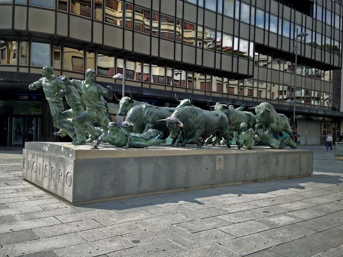Bull-running Monument In Pamplona, Navarre, The Land Of San Fermines