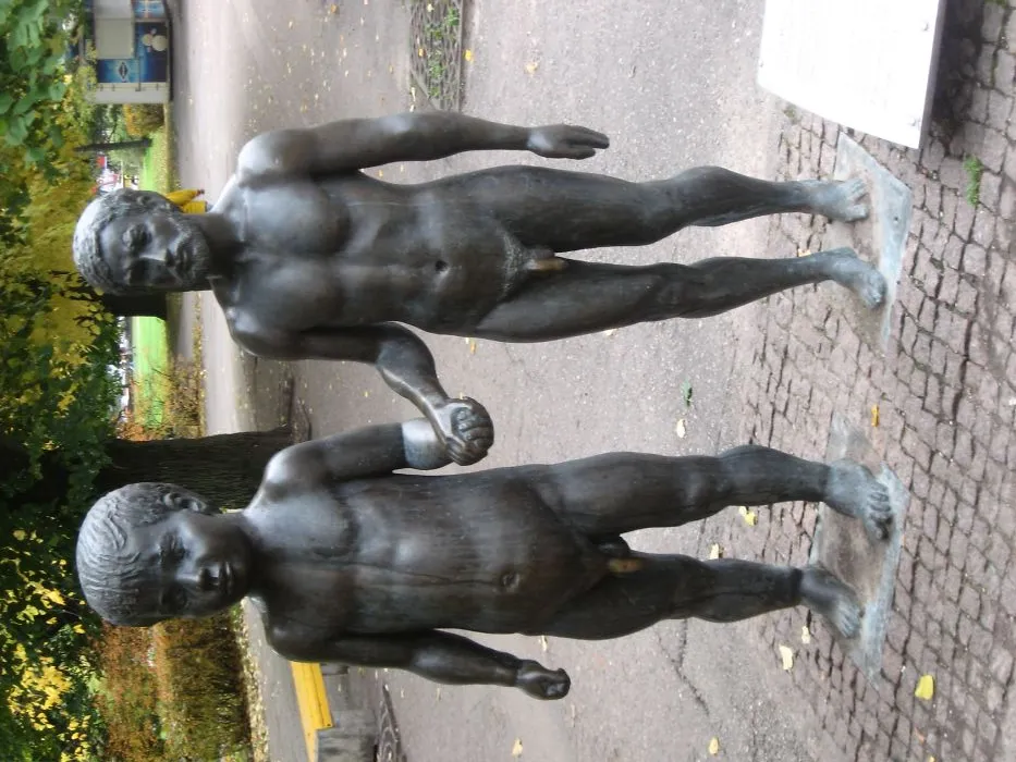 Father And Son Sculpture In Tartu, Estonia. (human Body Proportions)