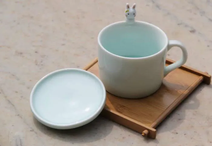 Hand Painted Rabbit Coffee Mug With Saucer