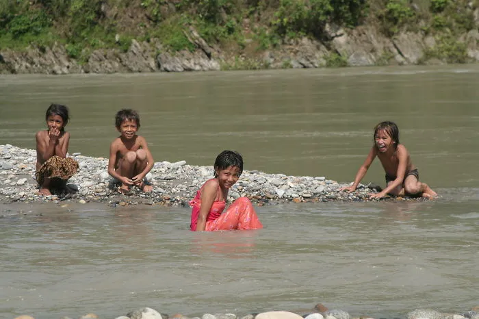 At The River Bank, Trishuli River In Nepal