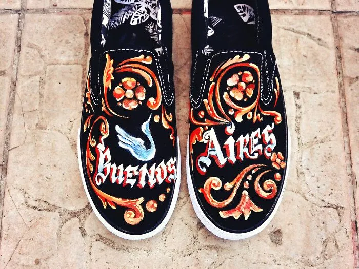 Artist Hand-paints Shoes With Artworks Of Famous Painters Or Beloved Cartoon Characters.