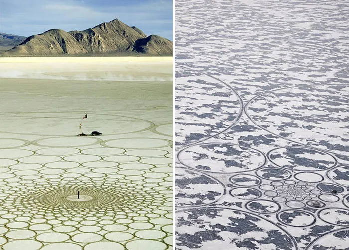 Circle Art On Dessert And On Frozen Lake Baikal By Jim Denevan