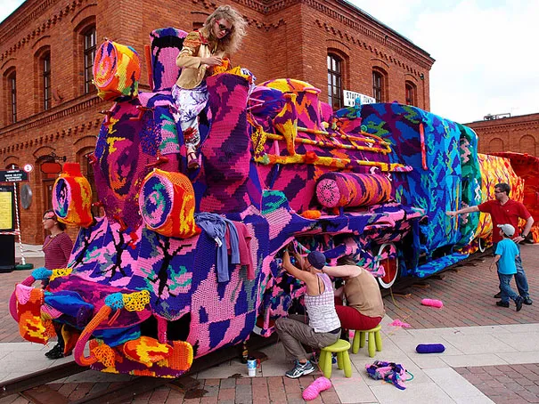 Crocheting Artist Yarn Bombs An Entire Locomotive in Poland