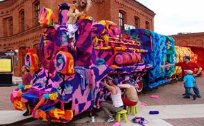 Crocheting Artist Yarn Bombs An Entire Locomotive in Poland