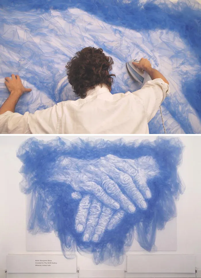 Artist Irons And Folds Tulle Fabric To Create Beautiful Portraits