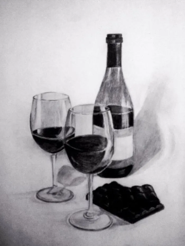 Wine & Chocolates. Original Pencil Work. Attreyi.