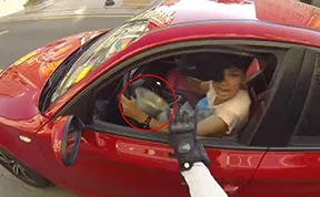 Vigilante Woman On A Motorcycle Chases Down Littering Drivers And Returns Their Trash - By Force