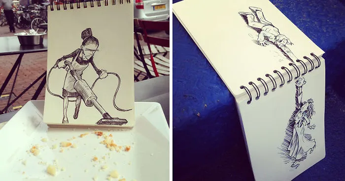 Illustrator Creates Doodles That Interact With Their Surroundings
