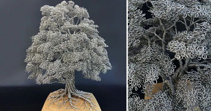 Artist Makes Intricate Tree Sculptures By Twisting Single Strands Of Wire