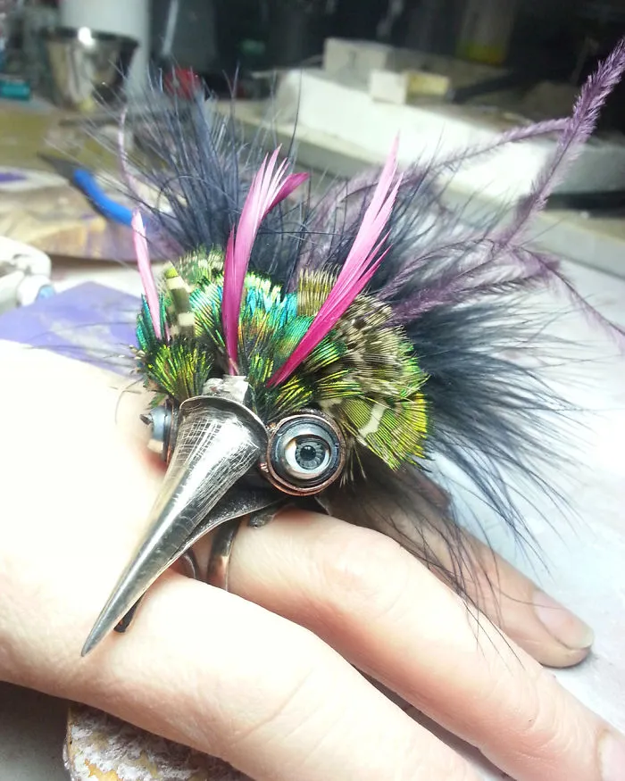 Sterling Silver Bird With Blinking Eyes Ring
