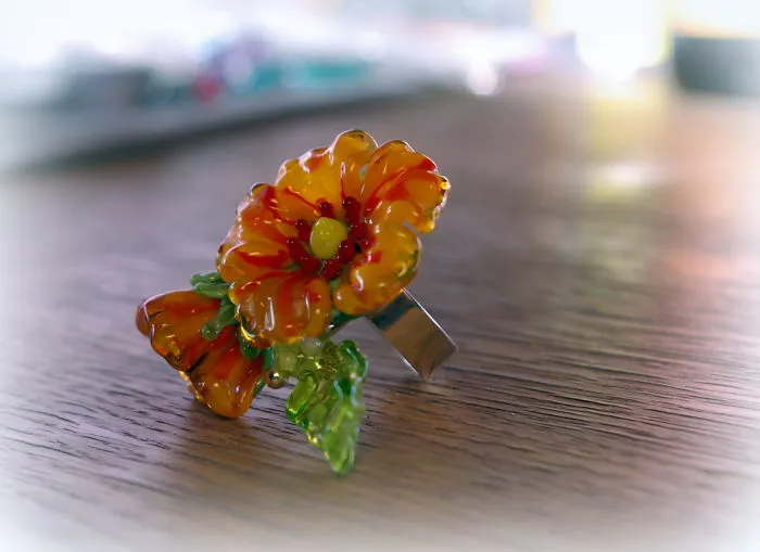 Flower Ring  By Dew Lampwork