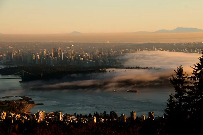 Winter Fog Creeping Over Vancouver, British Columbia (Canada)