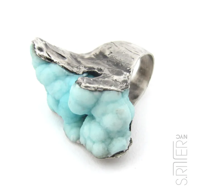 Dreamy Cloudscape. On A Warm Summer's Day. Botryoidal Hemimorphite In Sterling Silver.