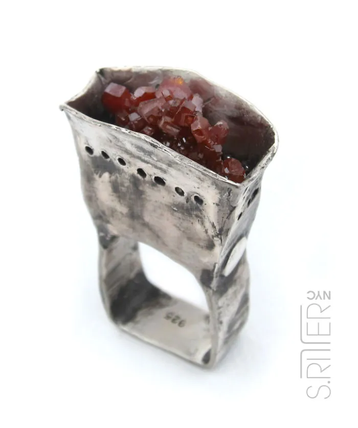 Cup Of Vanadinite Crystals. Magic Squared. S.ritternyc Raw And Rocky Rings.