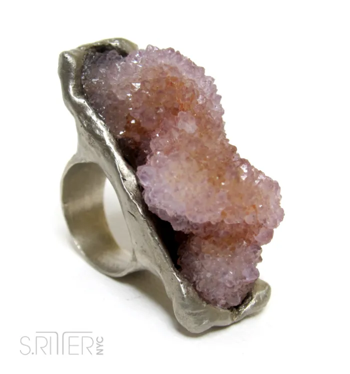 Snake-like Shaped Cactus Amethyst, Worn Over Three Fingers. S.ritternyc Raw And Magical Rings.
