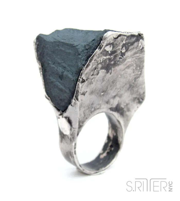 Sliced Hematite Between Sides Of Sterling Silver. S.ritternyc Raw And Magical Rings