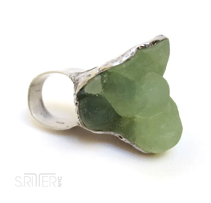 Bouncy Bubbly Botryoidal Prehnite Presented Between Slices Of Silver. S.ritternyc Magical Rings