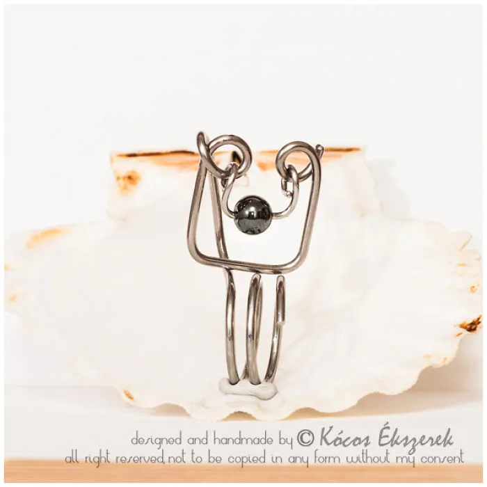 Stainless Steel Ring With See-saw Hematite