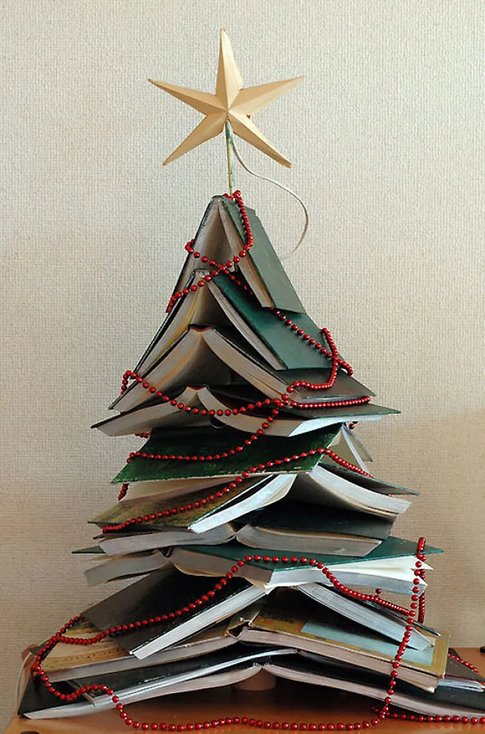 Stacked Books Christmas Tree