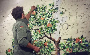 Orange Tree Wall Design From Small Pieces Of Mosaic