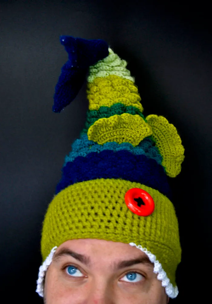 My Husband Wanted A Hat That's Like A Fish That Eats His Head. So I Made One For Him ^_^