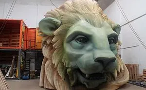 A 19 Feet Tall Lion Head Made Of Wood And Foam