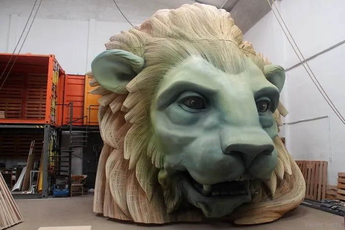 A 19 Feet Tall Lion Head Made Of Wood And Foam