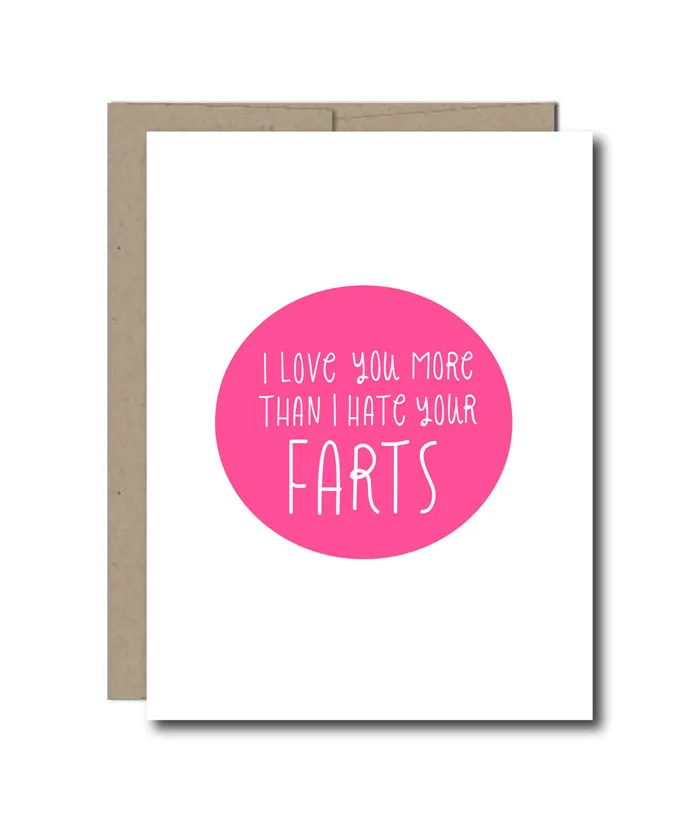 Unconventional Valentine's Day card with playful, humorous message in pink.