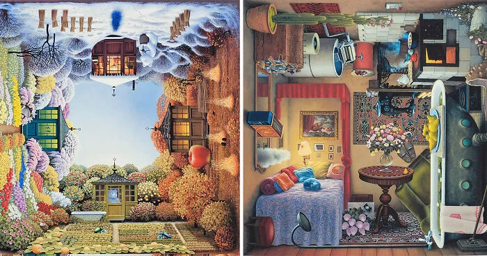 Polish Artist Creates Puzzling Illustrations That Reveal Different Scenes When Rotated