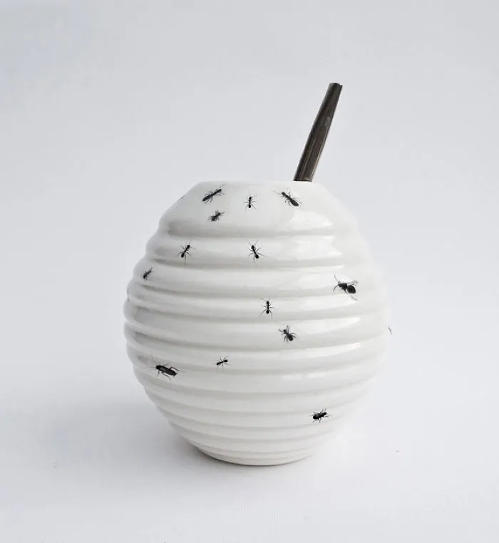 Porcelain Mug For Yerba Mate Decorated With Bugs