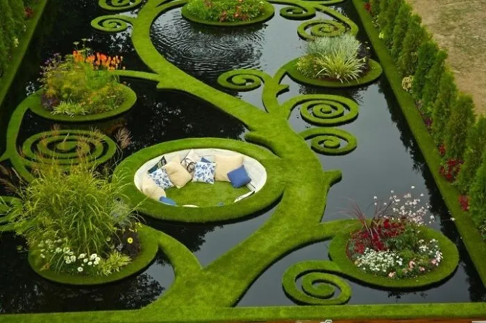 Garden Pond With A Couch
