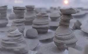 Wind Turns Frozen Sand Into Alien Towers On Lake Michigan Shore