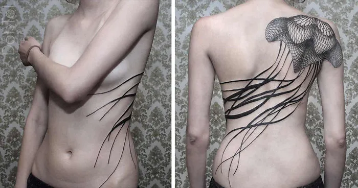 Geometric Line Tattoos By Chaim Machlev Elegantly Flow Across The Human Body
