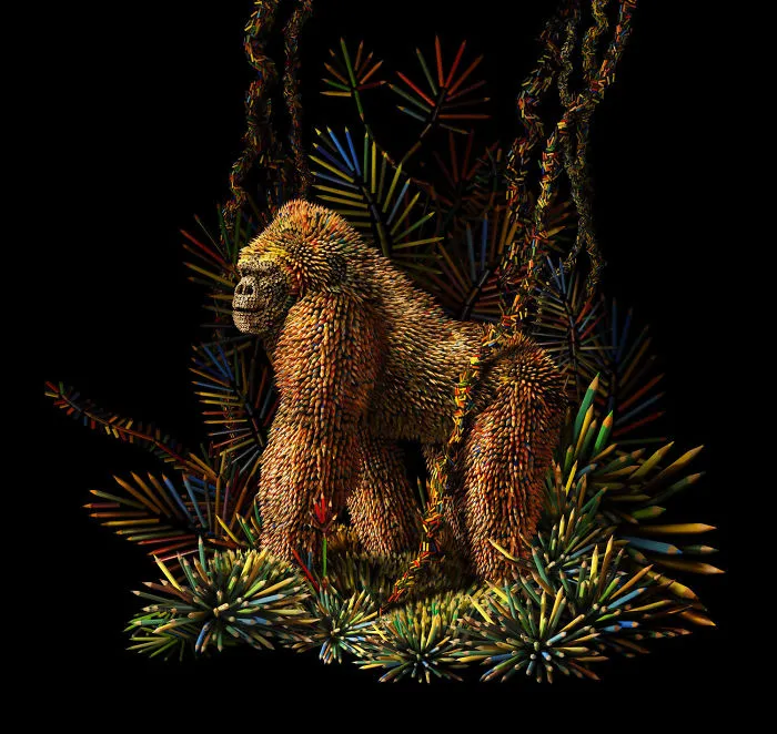 Gorilla Made From Pencils