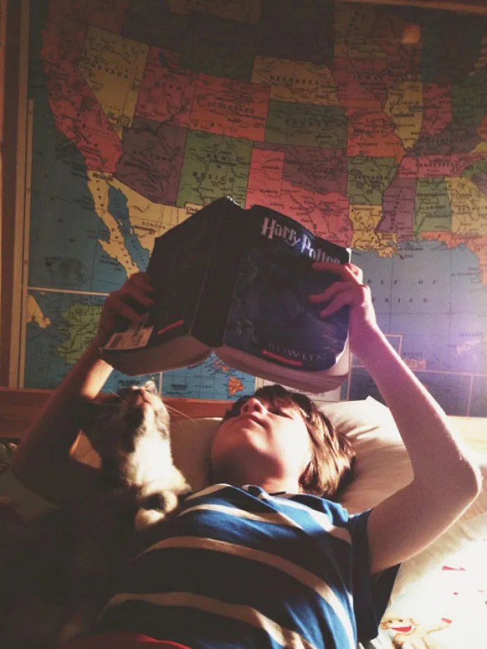Reading Harry Potter With A Cat
