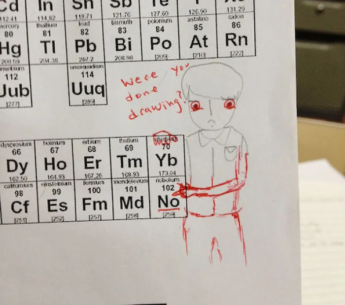 Teacher Finishes His Students' Drawings On Their Tests