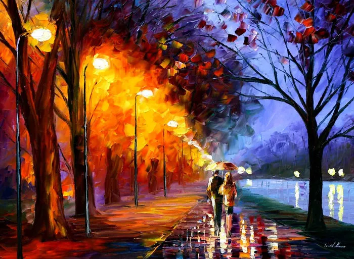 Alley By The Lake — Palette Knife Landscape Modern Art Oil Painting On Canvas By Leoni