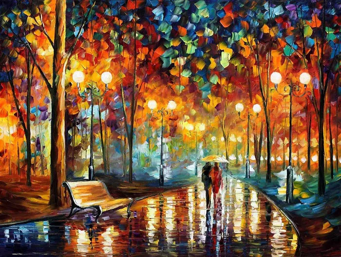 Rain's Rustle 2 — Palette Knife Landscape Art Oil Painting On Canvas By Leonid Afremov