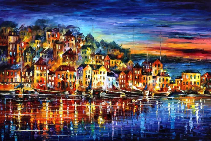 Quiet Town — Palette Knife Cityscape Modern Fine Art Textured Oil Painting On Canvas By Leonid
