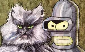 I Draw Famous Robots With Celebrity Cats On My Sons‘ Lunchbox Napkins