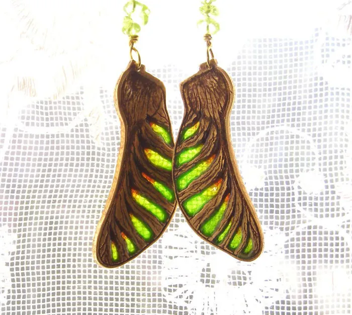 Maple Seed Transparent Glass Earrings