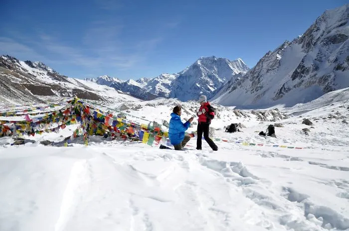 Proposing At The Top Of Larke La, 5,135 Meters, In The Manasulu Himalaya