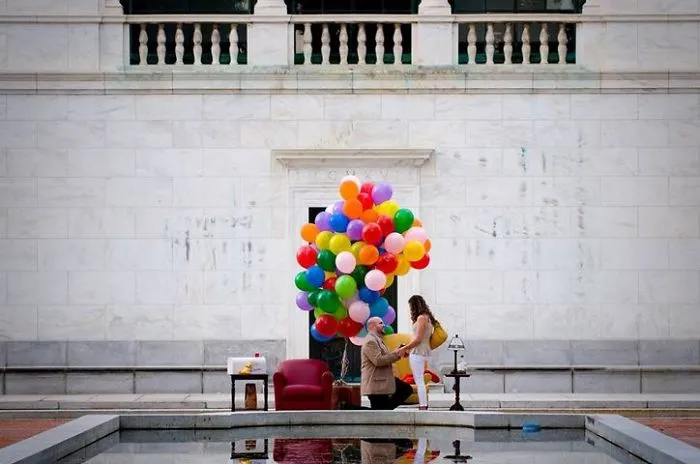 "UP!" Themed Proposal. "It took weeks of flea-market hopping, but I was able to find the details needed to re-create the living room scene."