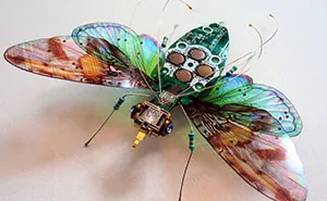Winged Insects Made From Old Computer Circuit Boards And Electronics