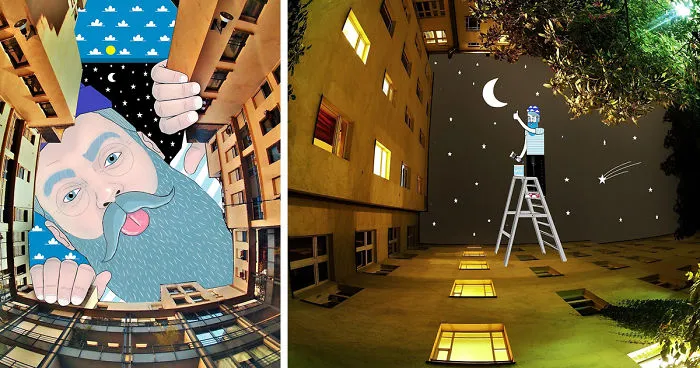 I Draw Illustrations On The Sky Between Buildings