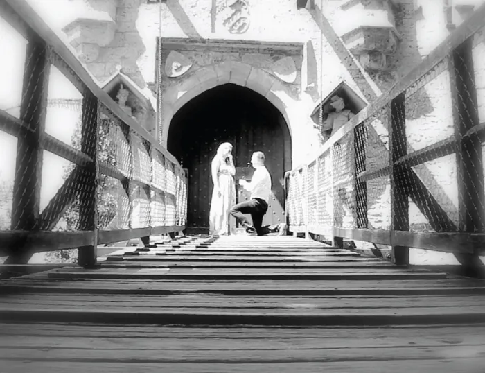 On The Drawbridge Of A 200 Year Old Medieval Castle In Germany (schloss Lichtenstein)