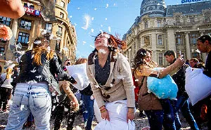 International Pillow Fight Day In Bucharest, Romania